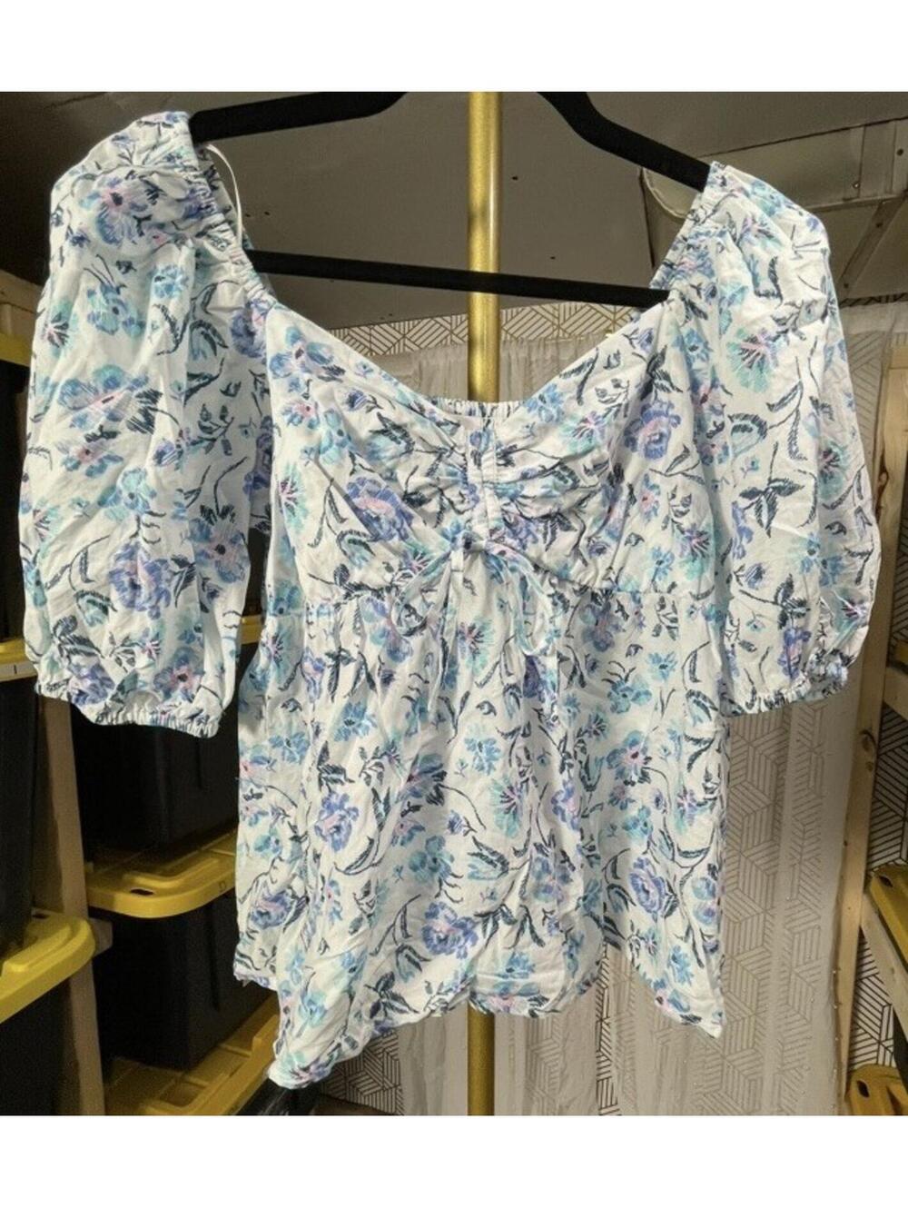 Lauren Conrad Sweetheart Tunnel Floral Blouse S Puff Sleeve 100% Cotton Feminine